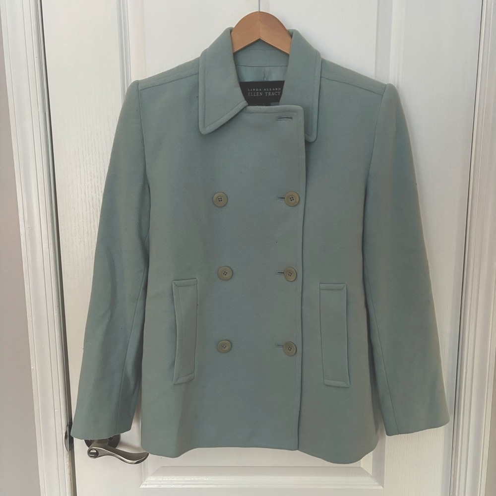 Linda Allard Ellen Tracy Women’s Light Blue Wool Pea Coat, Size 4